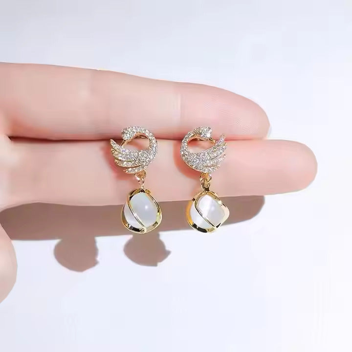 Cozy Crystal Swan Drop Earrings-0