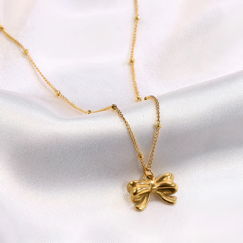 Dainty Bow Pendant Necklace-soristyle